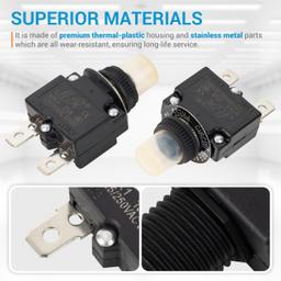 [Lifetime Warranty] 25Amp Thermal Circuit Breaker 125/250V AC 32V DC - Overload Protector with Push Button Manual Reset, Quick Connect Terminals, Waterproof Button Caps, Screws Kit - Pack of 2 thumbnail 4