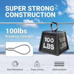 BlueStars 1/32" Wire Rope Kit - 200FT Wire Rope with 50pcs Aluminum Crimping Sleeves Stops - 7x7 Strand Core Heavy Braided Steel Cable for Deck Railing, String Lights, Garden Trellis and More thumbnail 3