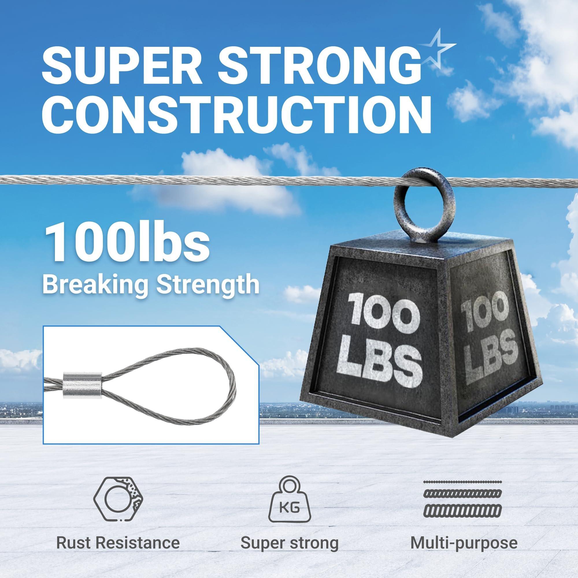 BlueStars 1/32" Wire Rope Kit - 200FT Wire Rope with 50pcs Aluminum Crimping Sleeves Stops - 7x7 Strand Core Heavy Braided Steel Cable for Deck Railing, String Lights, Garden Trellis and More image 3