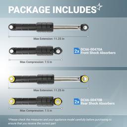 [Lifetime Warranty] DC66-00470A & DC66-00470B Washer Shock Absorber Replacement - Compatible with Samsung Washing Machines - Replaces AP4206426 2020946 DC66-00650C DC66-00650D PS4212219 - Pack of 4 thumbnail 1