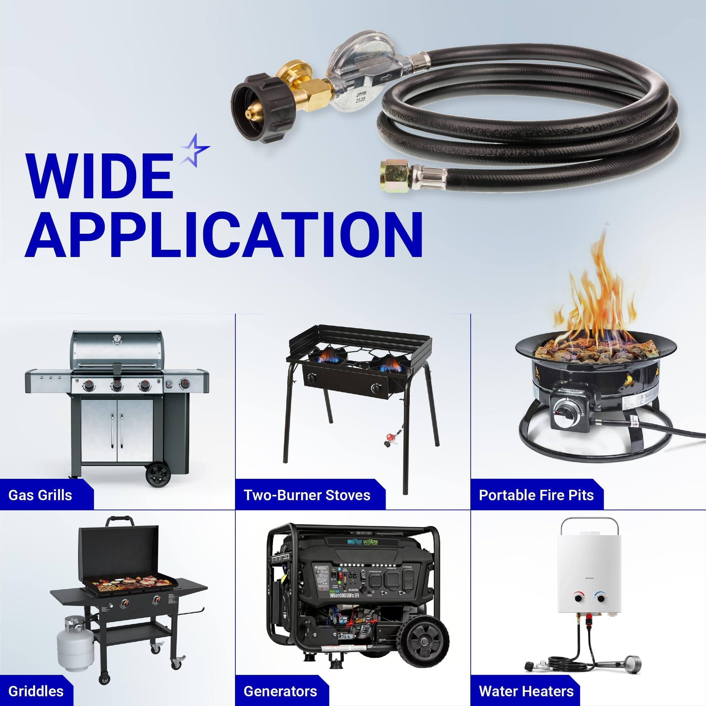 [Lifetime Warranty] [CSA Certified] 6 Feet Propane Hose Regulator with Gauge - Universal Regulator for Weber Nexgrill Cuisinart Grill, Patio Heater and Fire Pit, Low Pressure 3/8" Female Flare Nut image 3