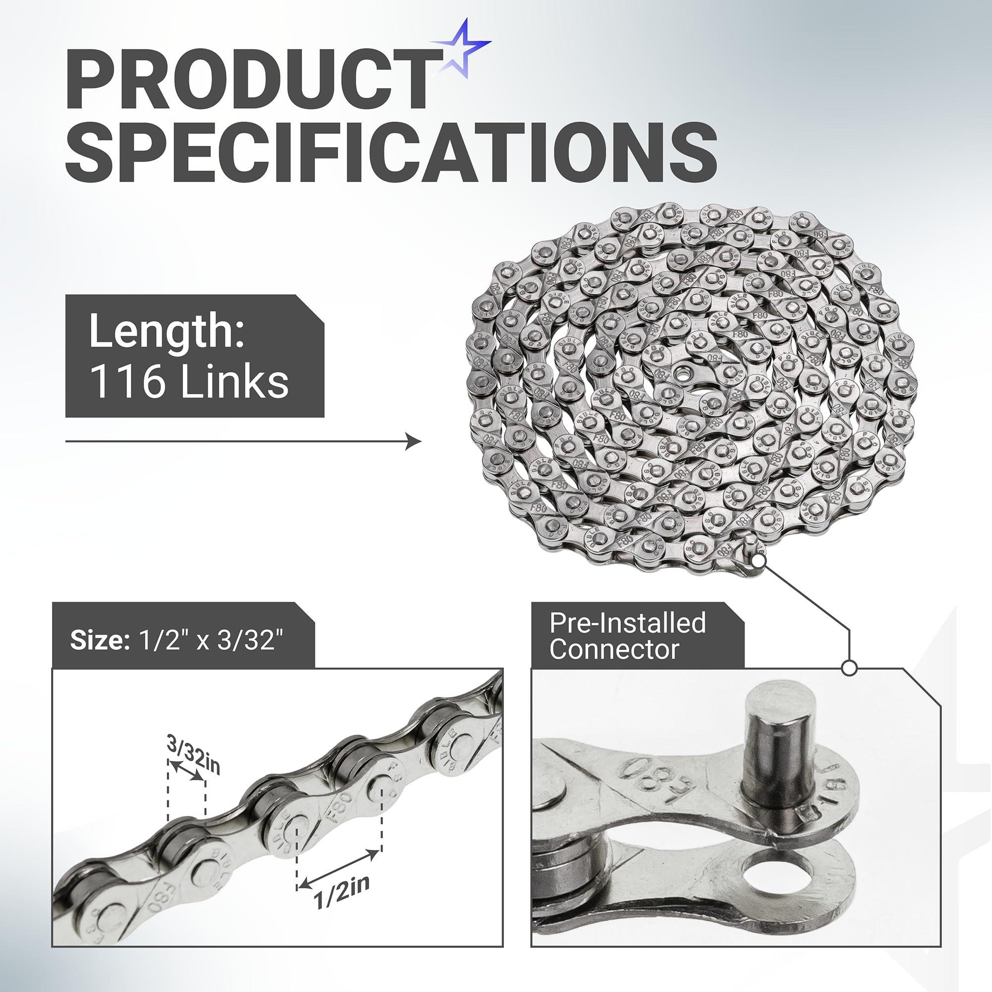 [Lifetime Warranty] 6/7/8 Speed Bike Chain 1/2 x 3/32 Inch (116 Links) with Pre-Install Connector - Anti-Rust Bicycle Chain - for MTB/Road/Gravel/Cyclocross Bikes - Compatible with Shimano SRAM Campagnolo image 1