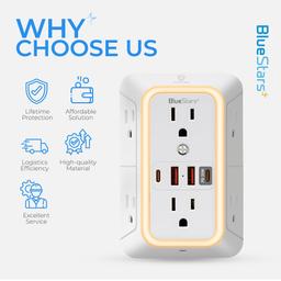 [Lifetime Warranty] Surge Protector Outlet Extender, 6 Outlets & 4 USB Ports with Fast Charging Type C PD 20W, Night Light, 3-Sided Power Strip, Multi Plug Wall Charger thumbnail 10