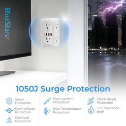 [Lifetime Warranty] Surge Protector Outlet Extender, 6 Outlets & 4 USB Ports with Fast Charging Type C PD 20W, Night Light, 3-Sided Power Strip, Multi Plug Wall Charger thumbnail 6