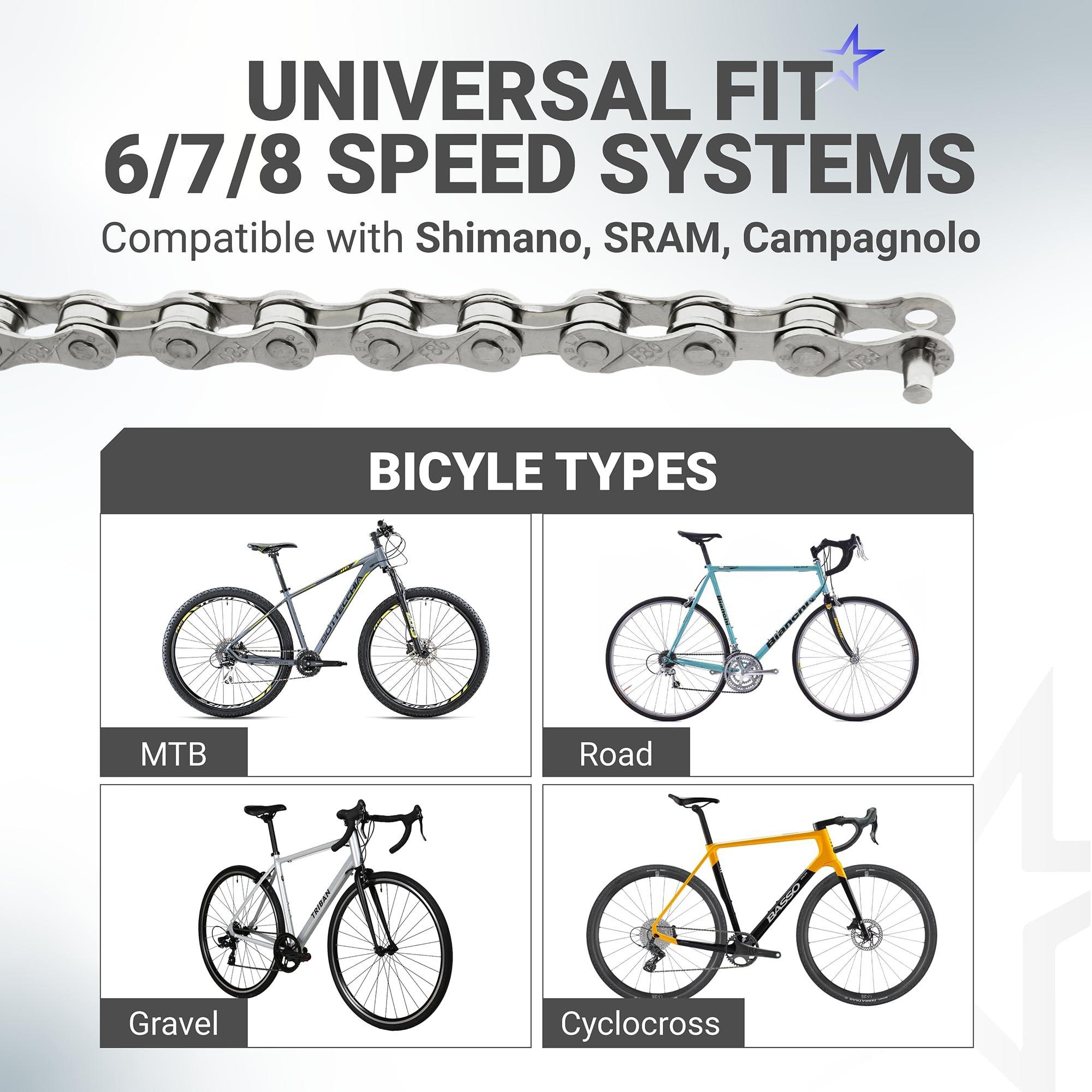 [Lifetime Warranty] 6/7/8 Speed Bike Chain 1/2 x 3/32 Inch (116 Links) with Pre-Install Connector - Anti-Rust Bicycle Chain - for MTB/Road/Gravel/Cyclocross Bikes - Compatible with Shimano SRAM Campagnolo image 2