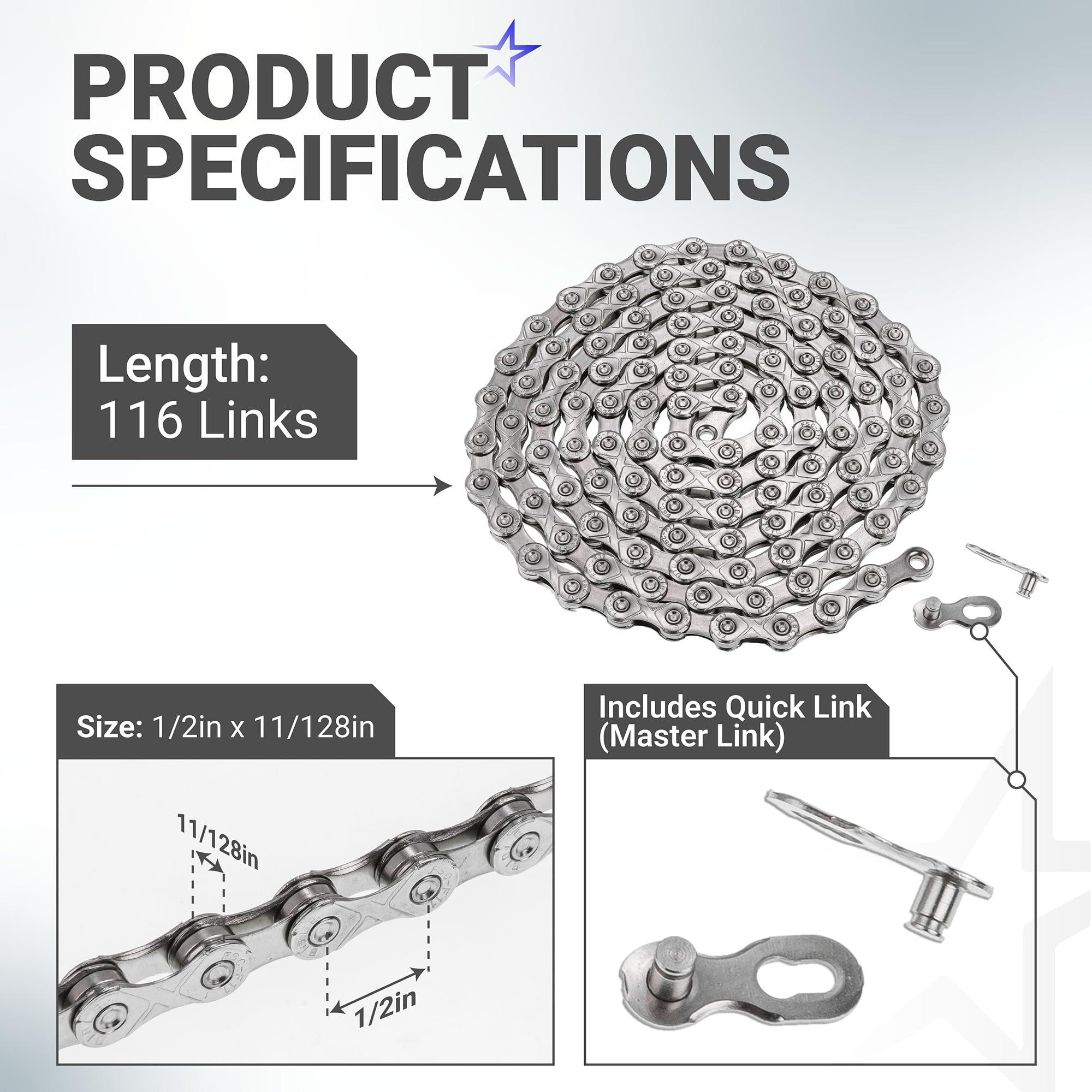 [Lifetime Warranty] 11 Speed Bike Chain 1/2 x 11/128 Inch (116 Links) with Quick Link - Anti-Rust Bicycle Chain - for MTB/Road/Gravel/Cyclocross Bikes - Compatible with Shimano SRAM Campagnolo image 1