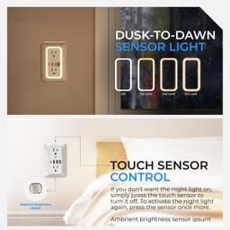 [Lifetime Warranty] Surge Protector Outlet Extender, 6 Outlets & 4 USB Ports with Fast Charging Type C PD 20W, Night Light, 3-Sided Power Strip, Multi Plug Wall Charger thumbnail 3