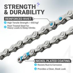 [Lifetime Warranty] 6/7/8 Speed Bike Chain 1/2 x 3/32 Inch (116 Links) with Pre-Install Connector - Anti-Rust Bicycle Chain - for MTB/Road/Gravel/Cyclocross Bikes - Compatible with Shimano SRAM Campagnolo thumbnail 3