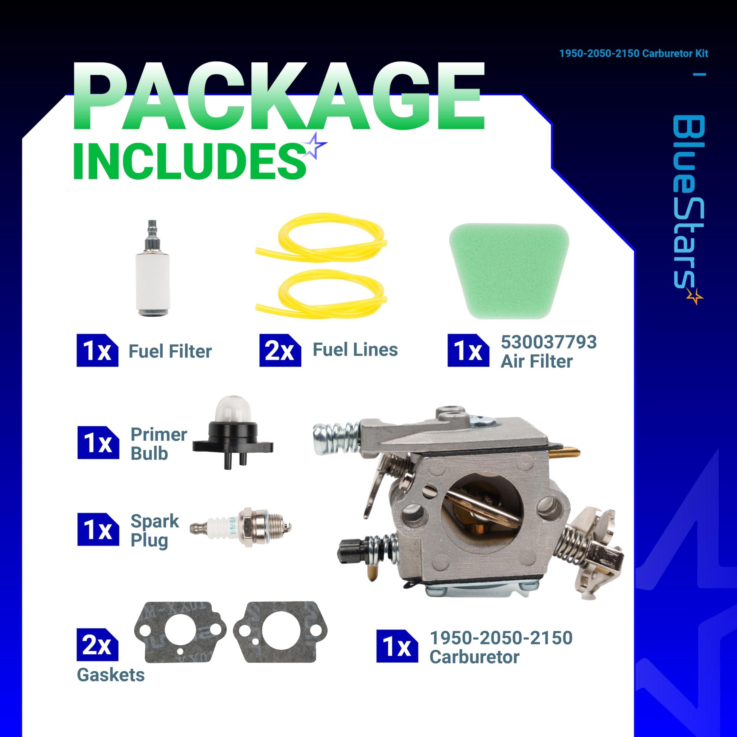 [Lifetime Warranty] 1950 2050 2150 Carburetor Kit - Compatible with Poulan 1900 2055 2175 2350 2450 2550 262 Wild Thing 545081885 530069703 C1Q-W8 C1Q-W14 WT-891 WT-324 Air Filter Fuel Line Spark Plug image 1