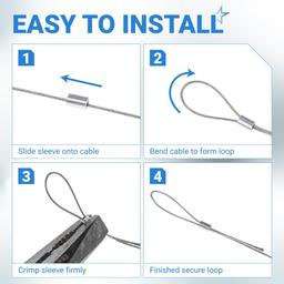 BlueStars 1/32" Wire Rope Kit - 200FT Wire Rope with 50pcs Aluminum Crimping Sleeves Stops - 7x7 Strand Core Heavy Braided Steel Cable for Deck Railing, String Lights, Garden Trellis and More thumbnail 7