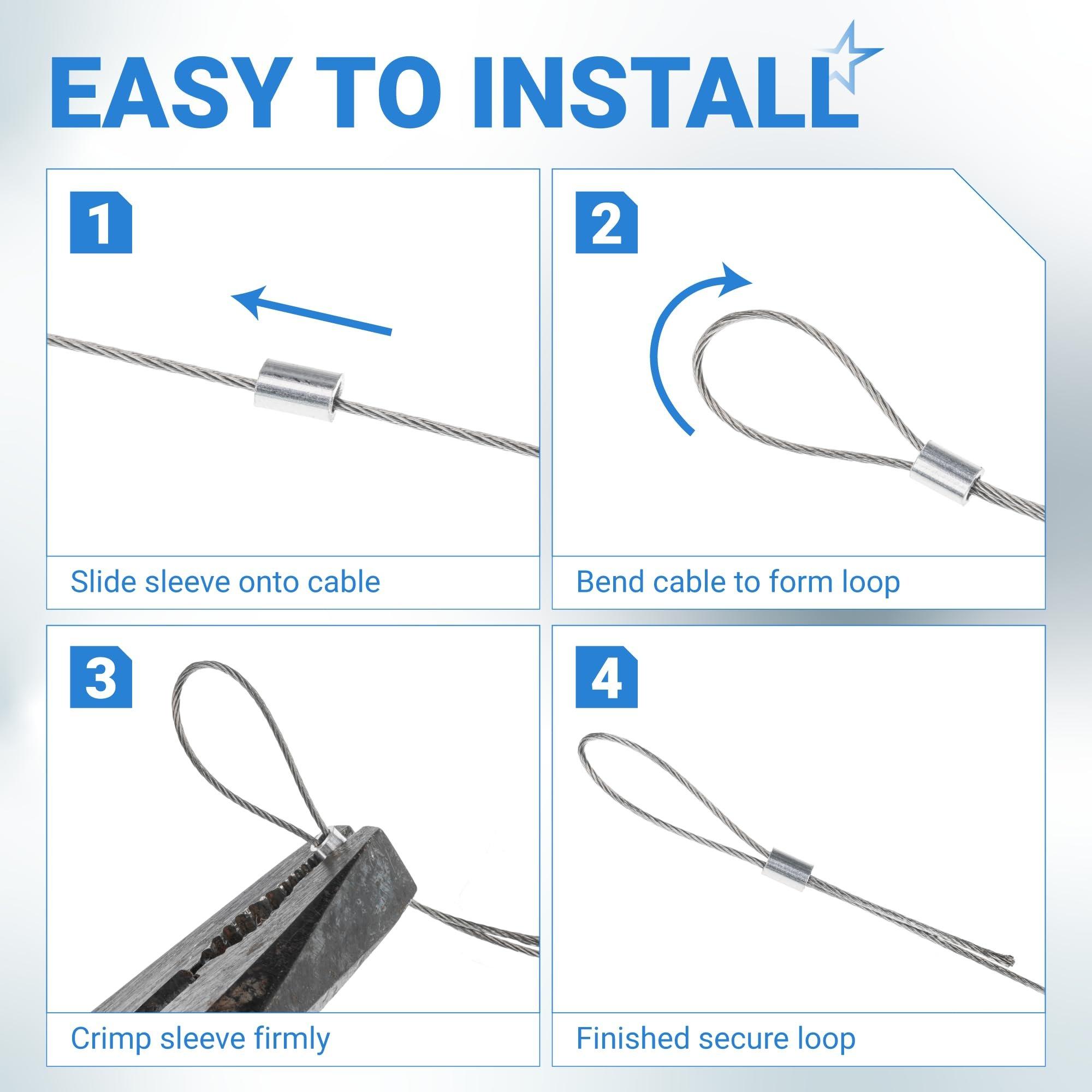 BlueStars 1/32" Wire Rope Kit - 200FT Wire Rope with 50pcs Aluminum Crimping Sleeves Stops - 7x7 Strand Core Heavy Braided Steel Cable for Deck Railing, String Lights, Garden Trellis and More image 7
