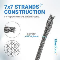 BlueStars 1/32" Wire Rope Kit - 200FT Wire Rope with 50pcs Aluminum Crimping Sleeves Stops - 7x7 Strand Core Heavy Braided Steel Cable for Deck Railing, String Lights, Garden Trellis and More thumbnail 2