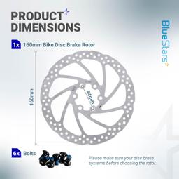 [Lifetime Warranty] 160mm Disc Brake Rotor Stainless Steel Bike Disc Brake Rotor with 6 Bolts - Fit for Road Bike Mountain Bike MTB BMX thumbnail 1
