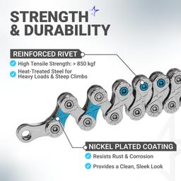 [Lifetime Warranty] 10 Speed Bike Chain 1/2 x 11/128 Inch (116 Links) with Quick Link - Anti-Rust Bicycle Chain - for MTB/Road/Gravel/Cyclocross Bikes - Compatible with Shimano SRAM Campagnolo thumbnail 3