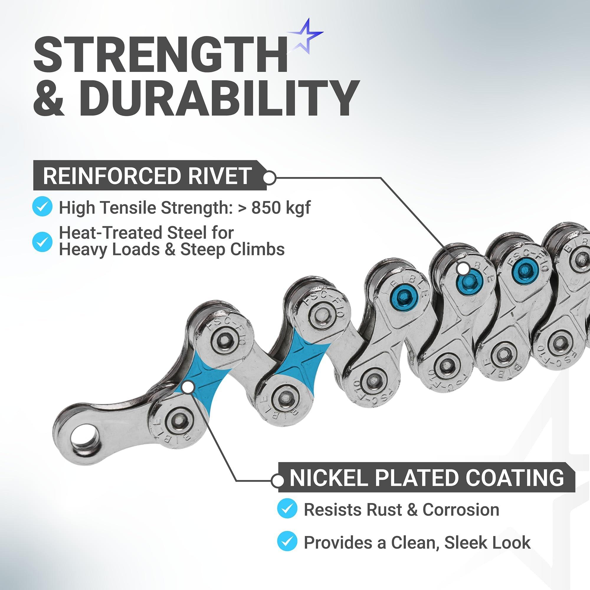 [Lifetime Warranty] 10 Speed Bike Chain 1/2 x 11/128 Inch (116 Links) with Quick Link - Anti-Rust Bicycle Chain - for MTB/Road/Gravel/Cyclocross Bikes - Compatible with Shimano SRAM Campagnolo image 3
