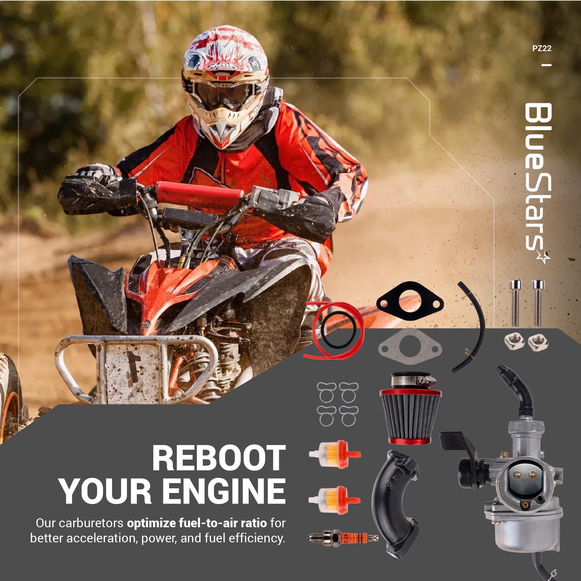 [Lifetime Warranty] PZ22 Carburetor Kit - Compatible with 110cc 125cc SSR CRF50 Predators TaoTao Coolster Apollo RFZ Coleman ATV Dirt Bike - w/ 38mm Air Filter Intake Pipe Fuel Filter Line Gaskets Spark Plug image 1