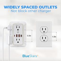 [Lifetime Warranty] Surge Protector Outlet Extender, 6 Outlets & 4 USB Ports with Fast Charging Type C PD 20W, Night Light, 3-Sided Power Strip, Multi Plug Wall Charger thumbnail 8