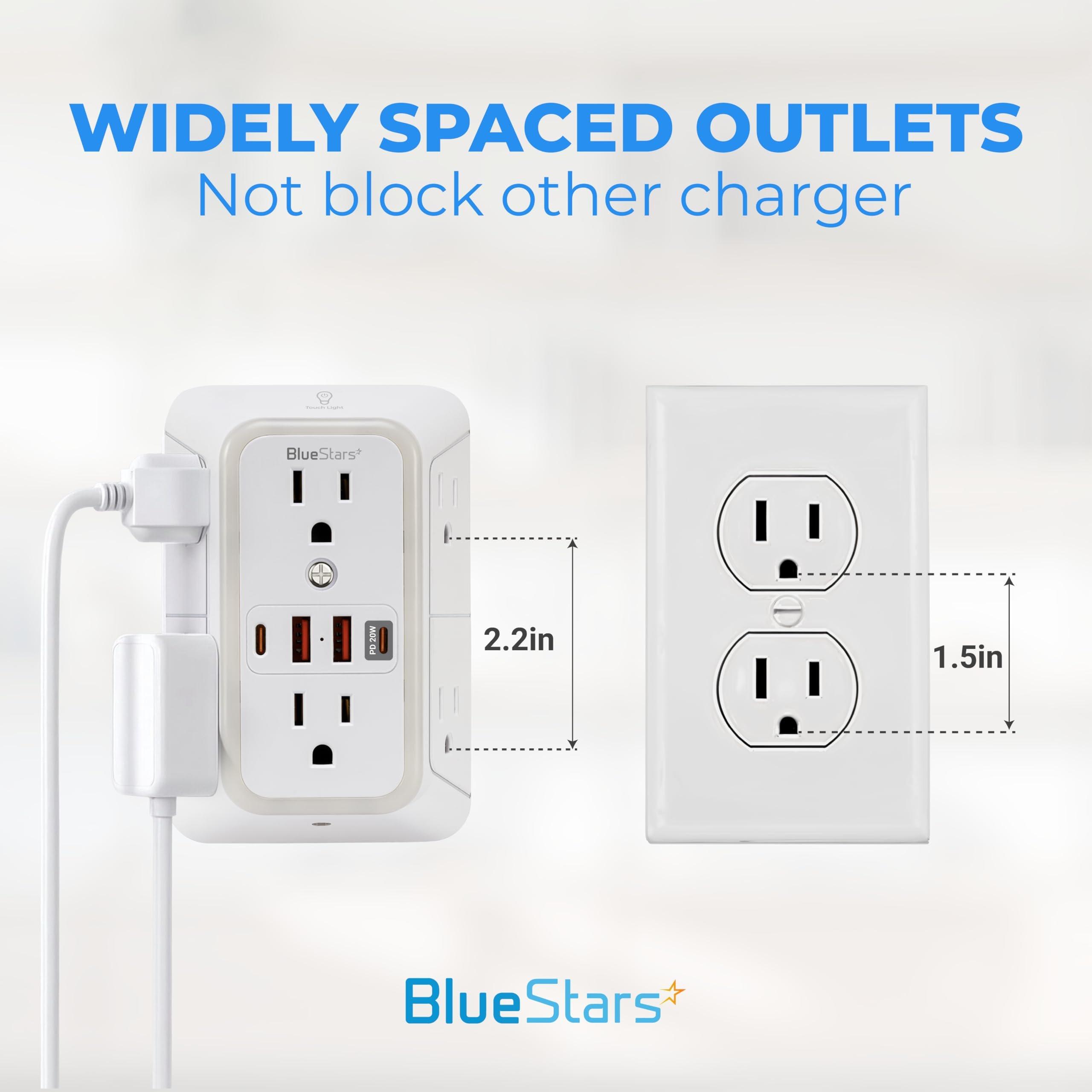 [Lifetime Warranty] Surge Protector Outlet Extender, 6 Outlets & 4 USB Ports with Fast Charging Type C PD 20W, Night Light, 3-Sided Power Strip, Multi Plug Wall Charger image 8
