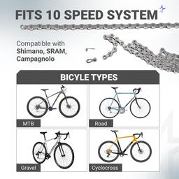 [Lifetime Warranty] 10 Speed Bike Chain 1/2 x 11/128 Inch (116 Links) with Quick Link - Anti-Rust Bicycle Chain - for MTB/Road/Gravel/Cyclocross Bikes - Compatible with Shimano SRAM Campagnolo thumbnail 2