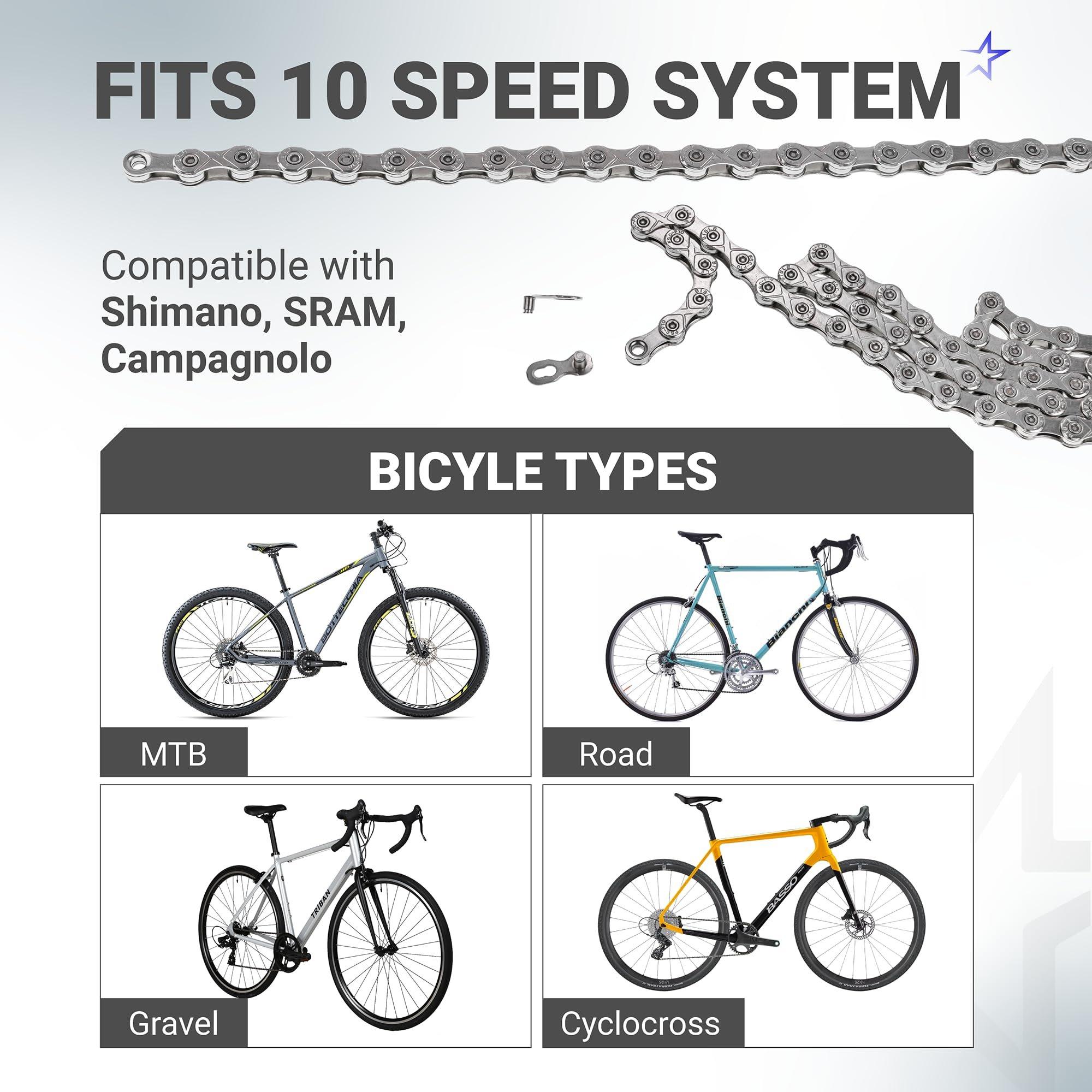 [Lifetime Warranty] 10 Speed Bike Chain 1/2 x 11/128 Inch (116 Links) with Quick Link - Anti-Rust Bicycle Chain - for MTB/Road/Gravel/Cyclocross Bikes - Compatible with Shimano SRAM Campagnolo image 2