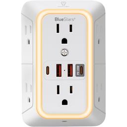[Lifetime Warranty] Surge Protector Outlet Extender, 6 Outlets & 4 USB Ports with Fast Charging Type C PD 20W, Night Light, 3-Sided Power Strip, Multi Plug Wall Charger thumbnail 0