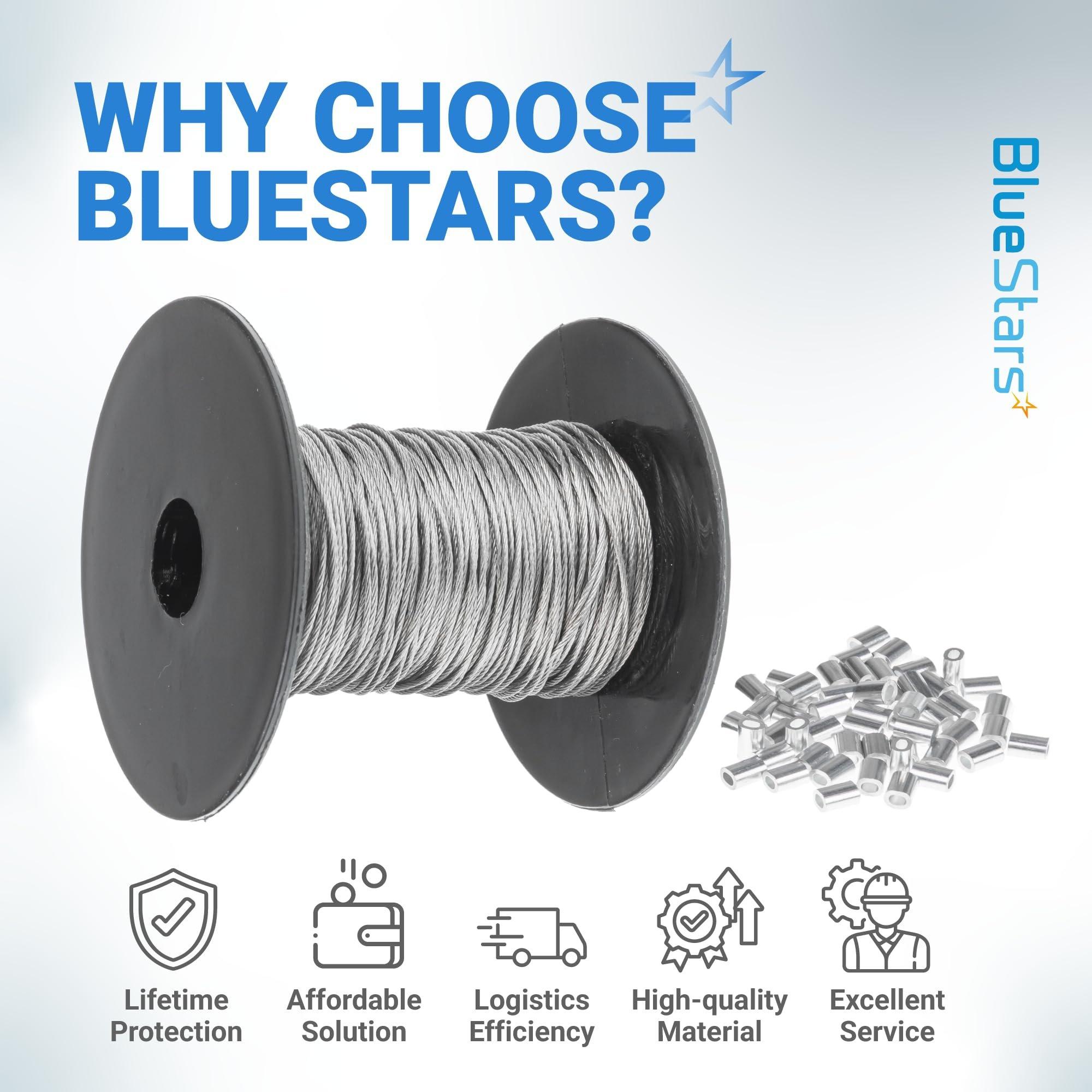 BlueStars 1/32" Wire Rope Kit - 200FT Wire Rope with 50pcs Aluminum Crimping Sleeves Stops - 7x7 Strand Core Heavy Braided Steel Cable for Deck Railing, String Lights, Garden Trellis and More image 8