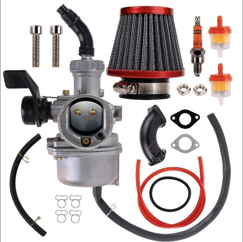 [Lifetime Warranty] PZ22 Carburetor Kit - Compatible with 110cc 125cc SSR CRF50 Predators TaoTao Coolster Apollo RFZ Coleman ATV Dirt Bike - w/ 38mm Air Filter Intake Pipe Fuel Filter Line Gaskets Spark Plug image 0