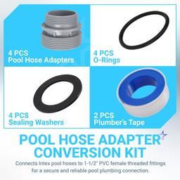 [Lifetime Warranty] 4560 Conversion Adapters Kit - Compatible with Intex Hayward Coleman, Filter Hose Conversion Kit 40mm to 1 1/2 Inch Pool Hose Adapter Fitting, Above Ground Pool Pump Connector - Pack of 4 thumbnail 2