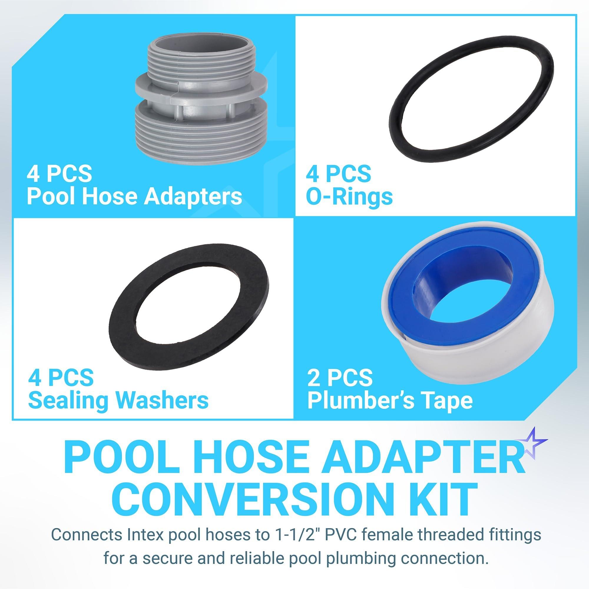 [Lifetime Warranty] 4560 Conversion Adapters Kit - Compatible with Intex Hayward Coleman, Filter Hose Conversion Kit 40mm to 1 1/2 Inch Pool Hose Adapter Fitting, Above Ground Pool Pump Connector - Pack of 4 image 2