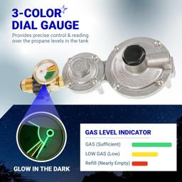 [Lifetime Warranty] [CSA Certified] 2 Stage Propane Regulator with Gauge & POL - Standard P.O.L Connection for 20–100lb Tank and 3/8in Female Flare for RV Camper Grill Heater Generator - Propane Tank Regulator thumbnail 5