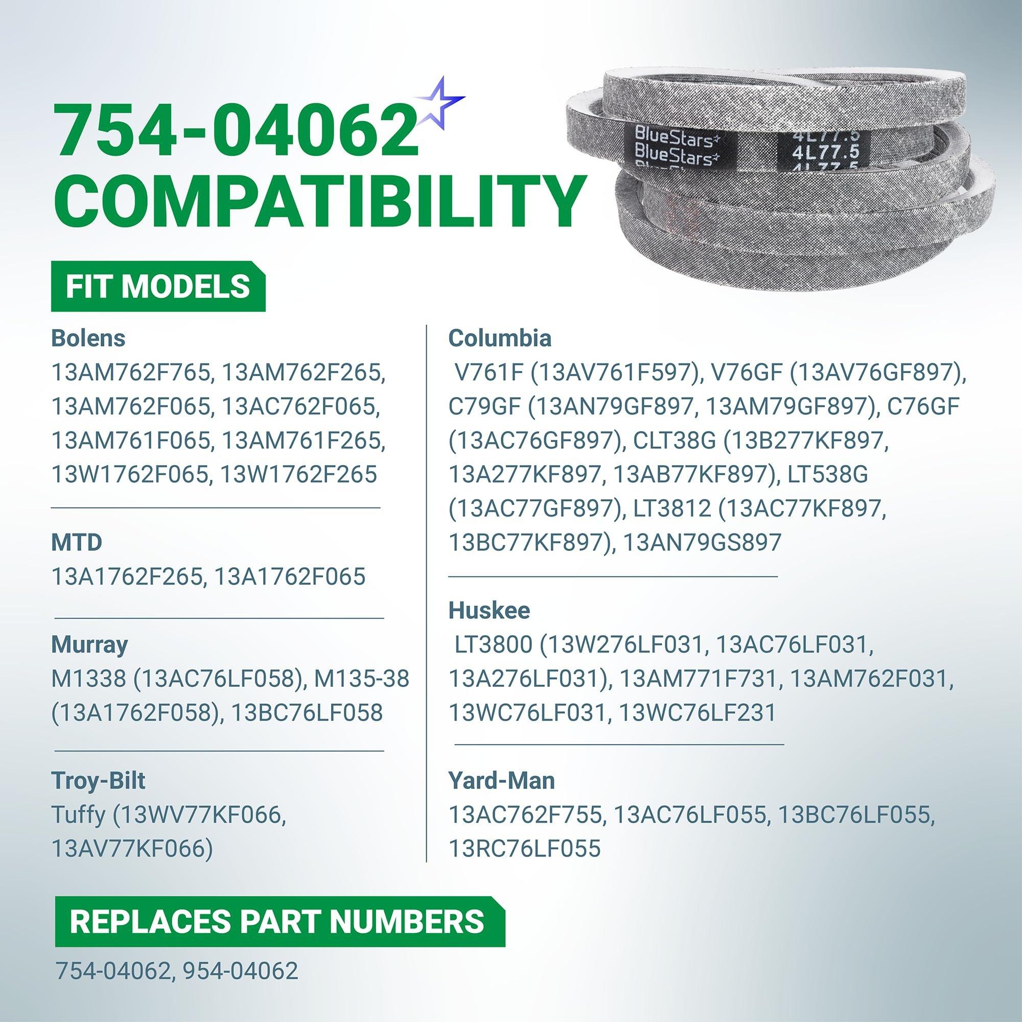 [Lifetime Warranty] 754-04062 954-04062 Deck Belt - for 38-inch MTD Troy Bilt Bolens 13AM762F765 13AM761F065 Yard Machines 13AC762F729 Murray M1338 Huskee 13A276LF031 Lawn Mower | 1/2" x 77.5" image 2