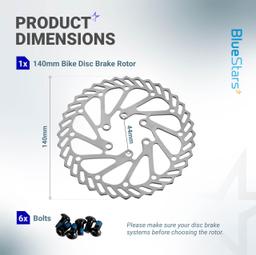 [Lifetime Warranty] 140mm Disc Brake Rotor Stainless Steel Bike Disc Brake Rotor with 6 Bolts - Fit for Road Bike Mountain Bike MTB BMX thumbnail 1
