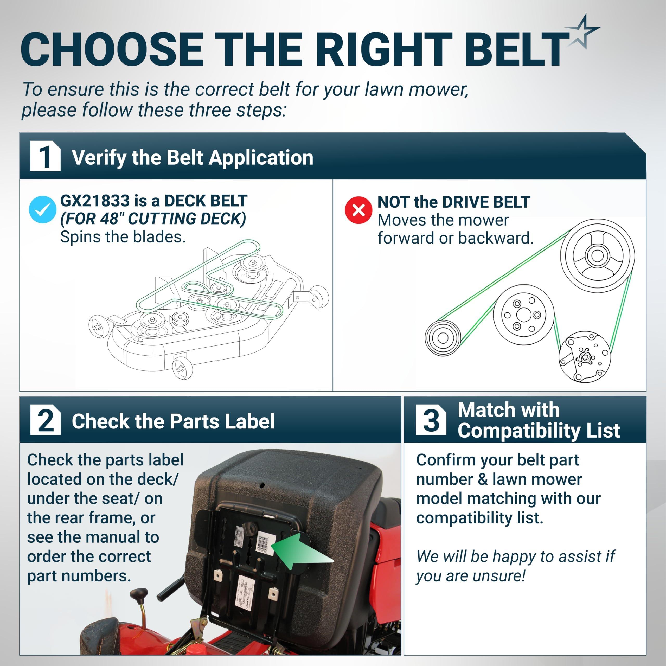 [Lifetime Warranty] [Upgraded Grip120] GX21833 Mower Deck Belt - Fits 48 Inch Deck J-Deere 145 D140 D150 D155 D160 L120 L130 LA130 LA140 LA145 LA155 LA165 Z200 Z255 Z300 Z355E GX20571 | 1/2" x 141.7" image 6