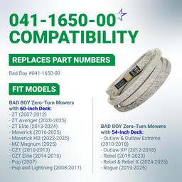 [Lifetime Warranty] 041-1650-00 Deck Belt Replacement - for Bad Boy 60-inch Deck ZT Pup Lightning ZT Elite AOS Diesel CZT Elite Maverick 54-inch Outlaw Mower | 168" thumbnail 2