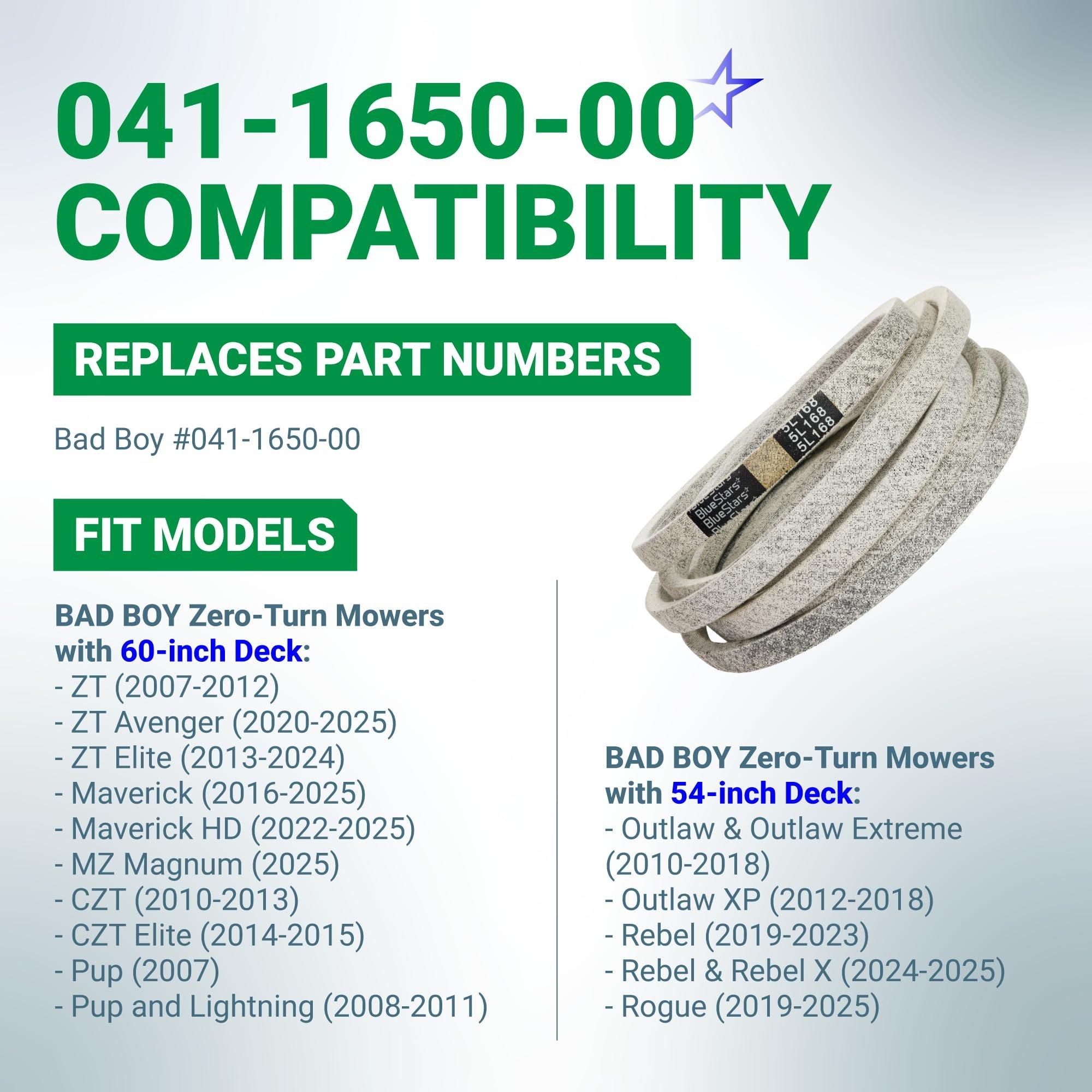 [Lifetime Warranty] 041-1650-00 Deck Belt Replacement - for Bad Boy 60-inch Deck ZT Pup Lightning ZT Elite AOS Diesel CZT Elite Maverick 54-inch Outlaw Mower | 168" image 2