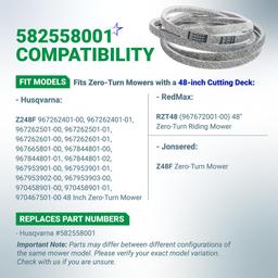 [Lifetime Warranty] 582558001 Deck Belt Replacement for 48 Inch Deck Husqvarna Z248F 48" Zero-Turn Mowers RedMax RZT48 Jonsered Z48F | Aramid Cord | 5/8" x 147.5" thumbnail 2