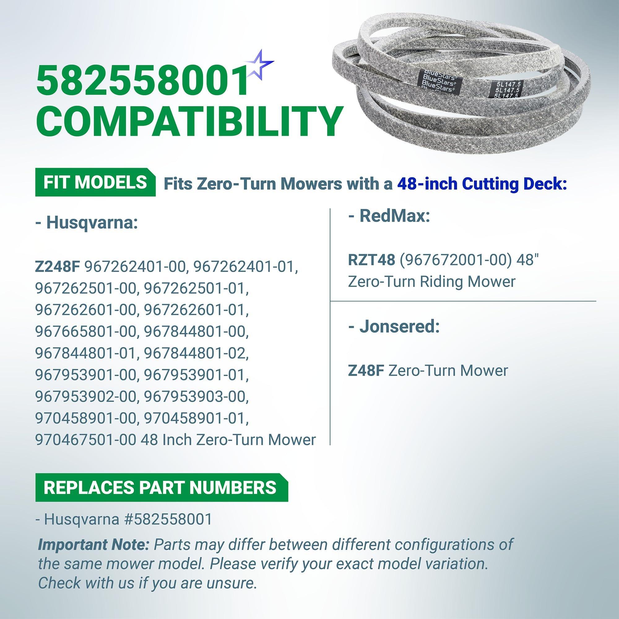 [Lifetime Warranty] 582558001 Deck Belt Replacement for 48 Inch Deck Husqvarna Z248F 48" Zero-Turn Mowers RedMax RZT48 Jonsered Z48F | Aramid Cord | 5/8" x 147.5" image 2
