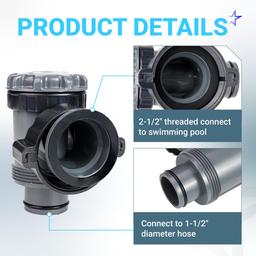 [Lifetime Warranty] Plunger Valve for Intex Pool, 38mm Pool Pump Plunger Valve Connection, 1.5 Inch On Off 1 1/2" Above Ground Filter Replacement, 1.5" Hose Support, Fits 1500 2500 4000 GPH Drain Pump thumbnail 2