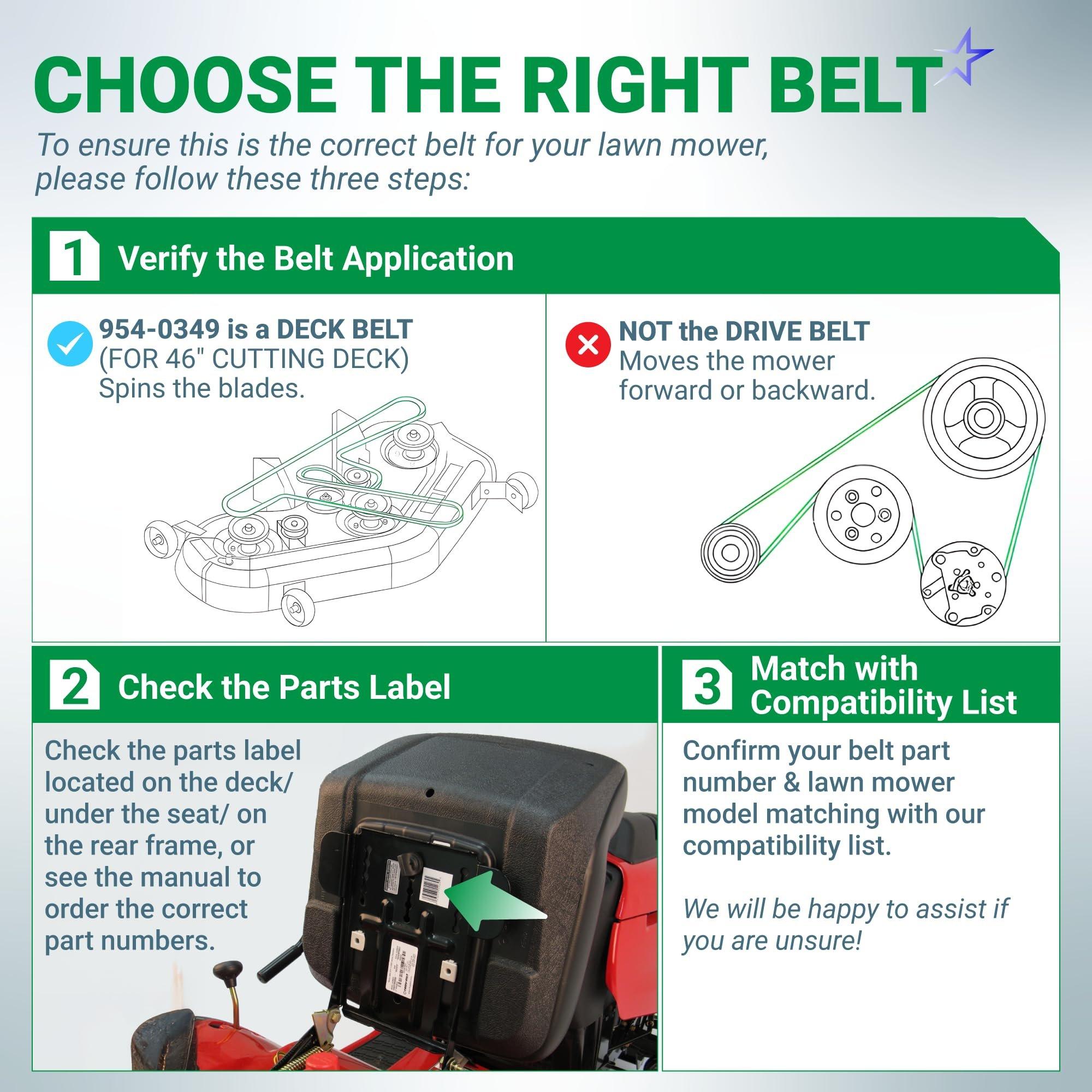 [Lifetime Warranty] 954-0349 Deck Belt - for 46-inch Cub Cadet 1180 1212 1800 Troy-Bilt Super Bronco 14AB809H063 MTD Toro LX460 - Replaces 754-0349 112-0317 Lawn Mower | 1/2” x 79” image 3
