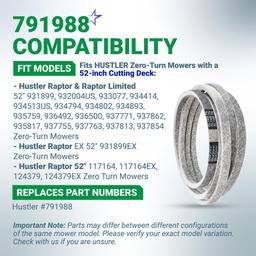 [Lifetime Warranty] 791988 Deck Belt Replacement for 52-inch Deck Hustler Raptor Zero Turn Mowers 52" 931899 932004US 933077 934414 934513US 934794 934802 935759 117164 EX 124379 | 5/8" x 140-3/4" thumbnail 2