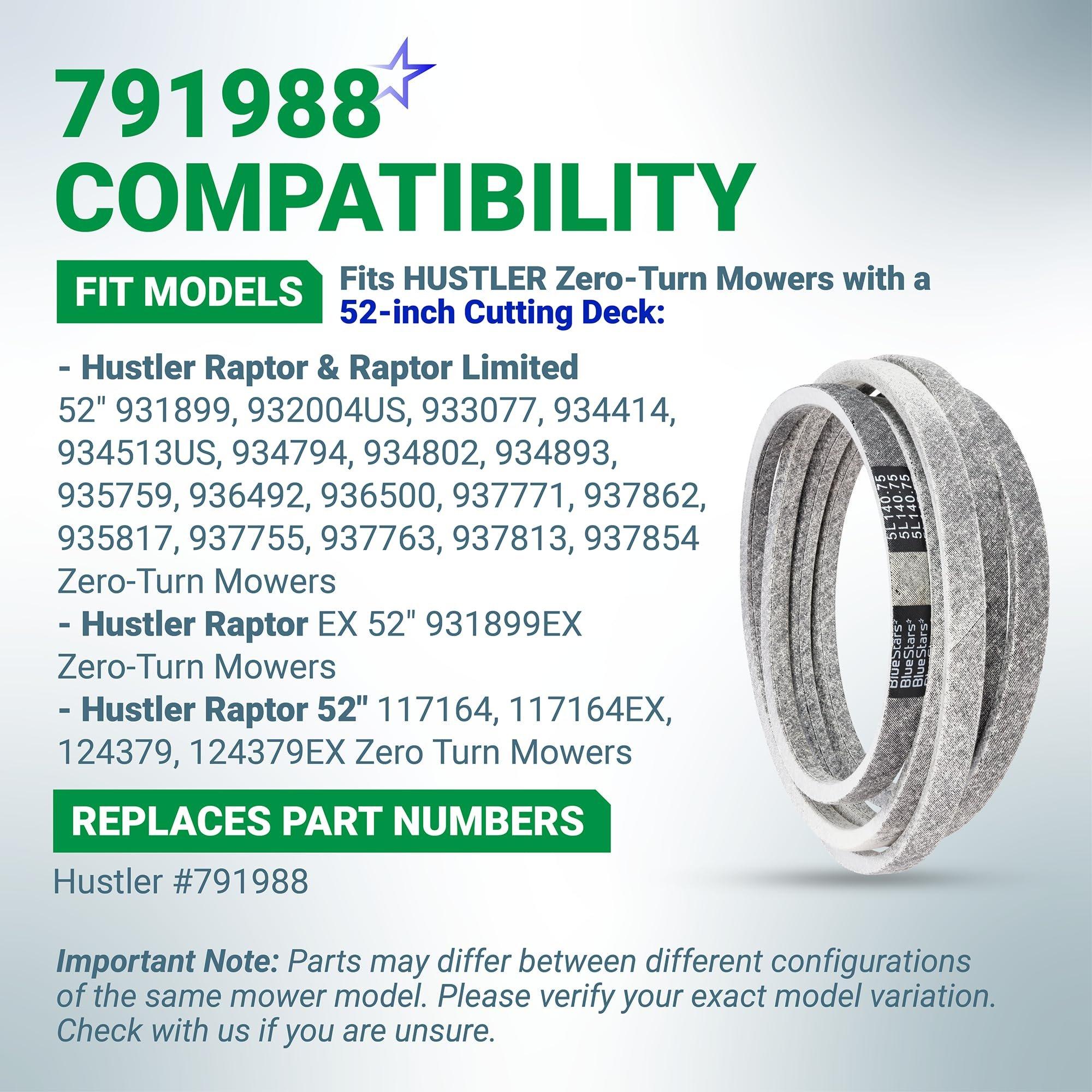 [Lifetime Warranty] 791988 Deck Belt Replacement for 52-inch Deck Hustler Raptor Zero Turn Mowers 52" 931899 932004US 933077 934414 934513US 934794 934802 935759 117164 EX 124379 | 5/8" x 140-3/4" image 2