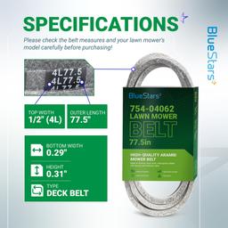 [Lifetime Warranty] 754-04062 954-04062 Deck Belt - for 38-inch MTD Troy Bilt Bolens 13AM762F765 13AM761F065 Yard Machines 13AC762F729 Murray M1338 Huskee 13A276LF031 Lawn Mower | 1/2" x 77.5" thumbnail 1