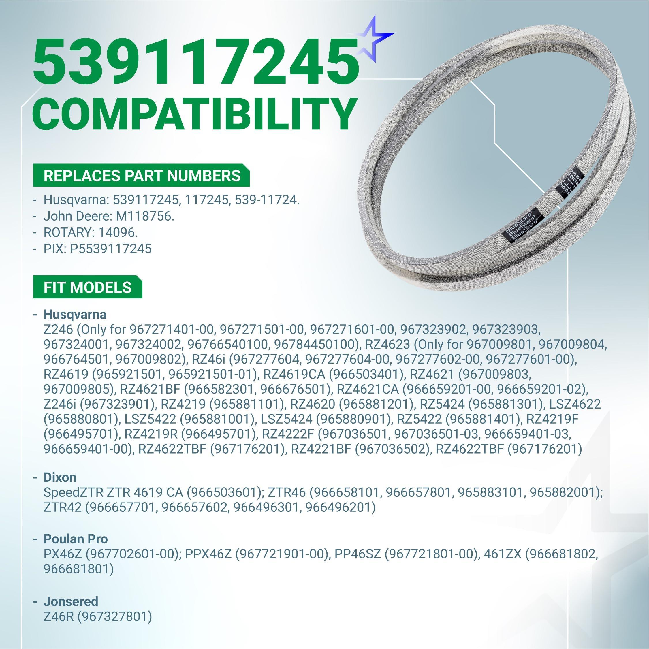 [Lifetime Warranty] 539117245 Deck Belt Replacement for 46 inch Deck Husqvarna Z246 RZ4623 RZ46i RZ4619 RZ4621 Zero-Turn Mowers - Replaces John Deere M118756 | 5/8" x 123" image 2