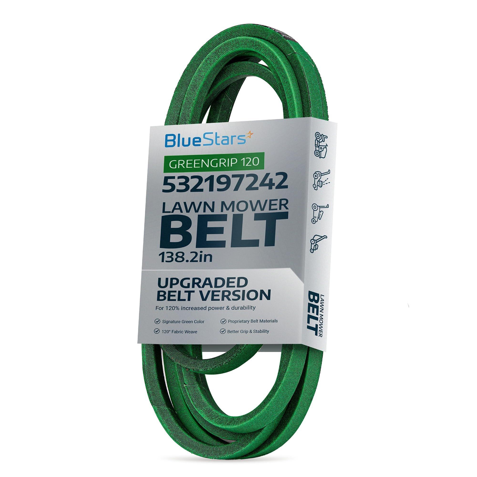 [Upgraded Grip120] BlueStars 532197242 197242 Deck Belt - for 48" Deck Husqvarna YTH24V48 YTH24K48 YTH2348 YTA24V48 Craftsman AYP Poulan Lawn Mowers | Aramid Cord | 138.2" image 0