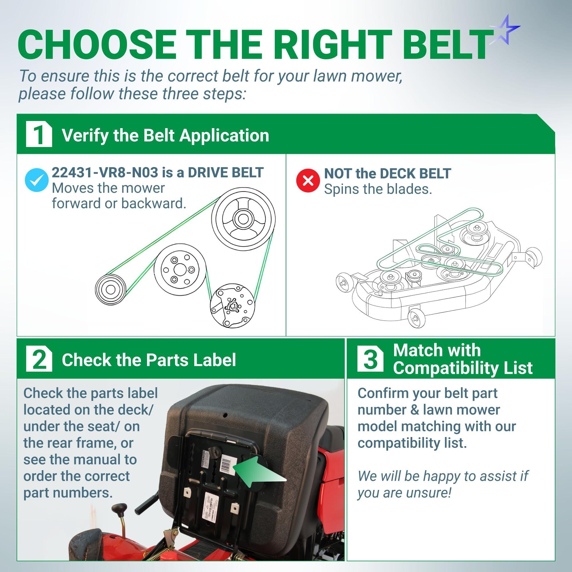 [Lifetime Warranty] 22431-VR8-N03 Drive Belt for Honda 21 Inch Walk-Behind Mowers HRN216 Series HRN216VKA HRN216VKAA HRN216VLA HRN216VLAA HRN216VYA Lawn Mower | 3/8" x 39.2" image 3