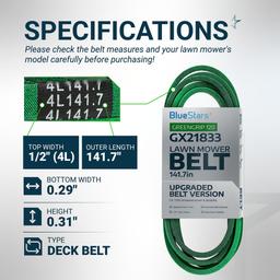 [Lifetime Warranty] [Upgraded Grip120] GX21833 Mower Deck Belt - Fits 48 Inch Deck J-Deere 145 D140 D150 D155 D160 L120 L130 LA130 LA140 LA145 LA155 LA165 Z200 Z255 Z300 Z355E GX20571 | 1/2" x 141.7" thumbnail 1
