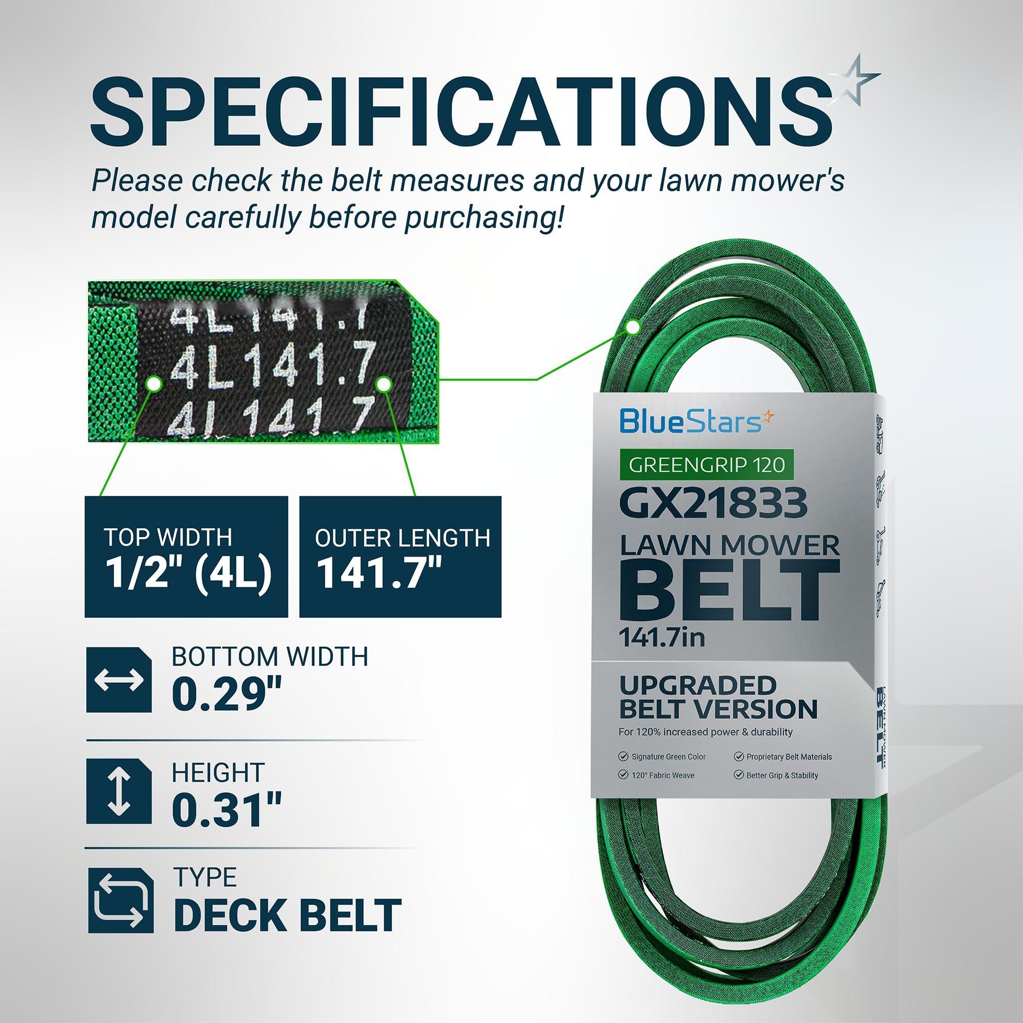 [Lifetime Warranty] [Upgraded Grip120] GX21833 Mower Deck Belt - Fits 48 Inch Deck J-Deere 145 D140 D150 D155 D160 L120 L130 LA130 LA140 LA145 LA155 LA165 Z200 Z255 Z300 Z355E GX20571 | 1/2" x 141.7" image 1