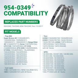 [Lifetime Warranty] 954-0349 Deck Belt - for 46-inch Cub Cadet 1180 1212 1800 Troy-Bilt Super Bronco 14AB809H063 MTD Toro LX460 - Replaces 754-0349 112-0317 Lawn Mower | 1/2” x 79” thumbnail 2