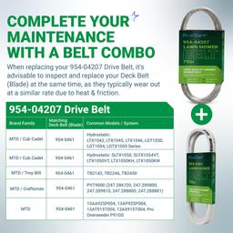 [Lifetime Warranty] 954-04207 Drive Belt for Cub Cadet LTX1045 LTX1046 LTX1042 LTX1046VT LTX1046KW LTX1050KW LTX1050VT RZT Zero Turn Mowers Troy-Bilt MTD - Replaces 754-04207 | 1/2" x 79" thumbnail 4