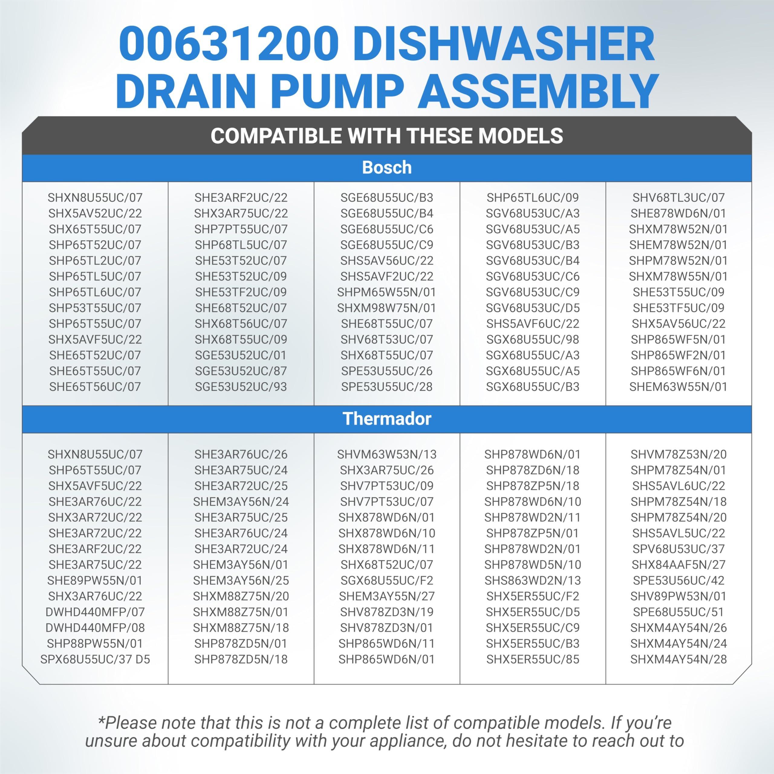[Lifetime Warranty] 00631200 Dishwasher Drain Pump Motor Assembly Compatible with Bosch Thermador Dishwasher - 631200 Dishwasher Replacement Part PS11704799 AP5972147 1208028 4578287 image 7